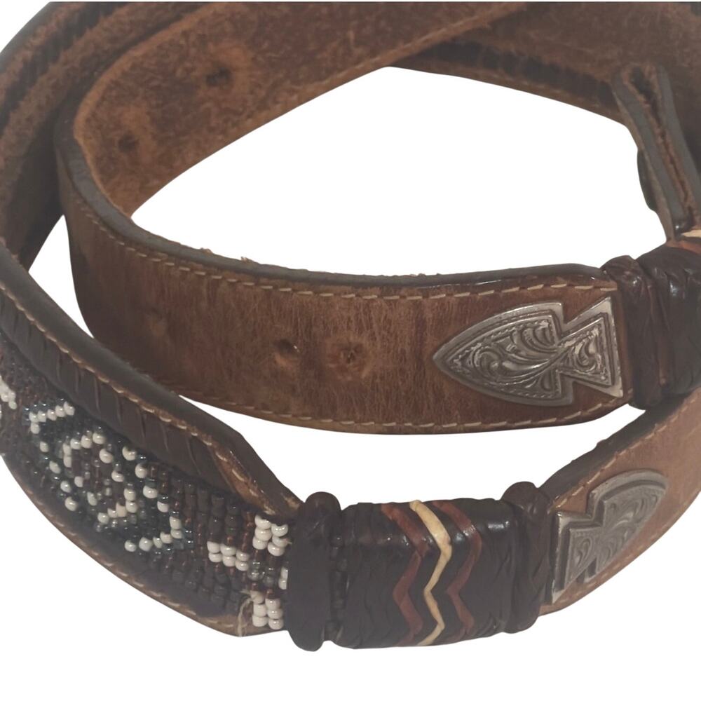 Southwest Top Grain Cowhide Leather Western Belt Beaded NO BUCKLE Size 28"